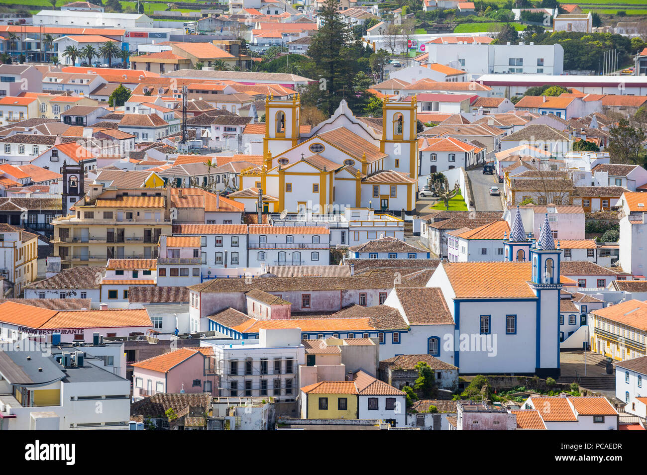 Blick auf Praia da Vittoria aus dem Pavillon Fackel Denkmal, Insel Terceira, Azoren, Portugal, Atlantik, Europa Stockfoto