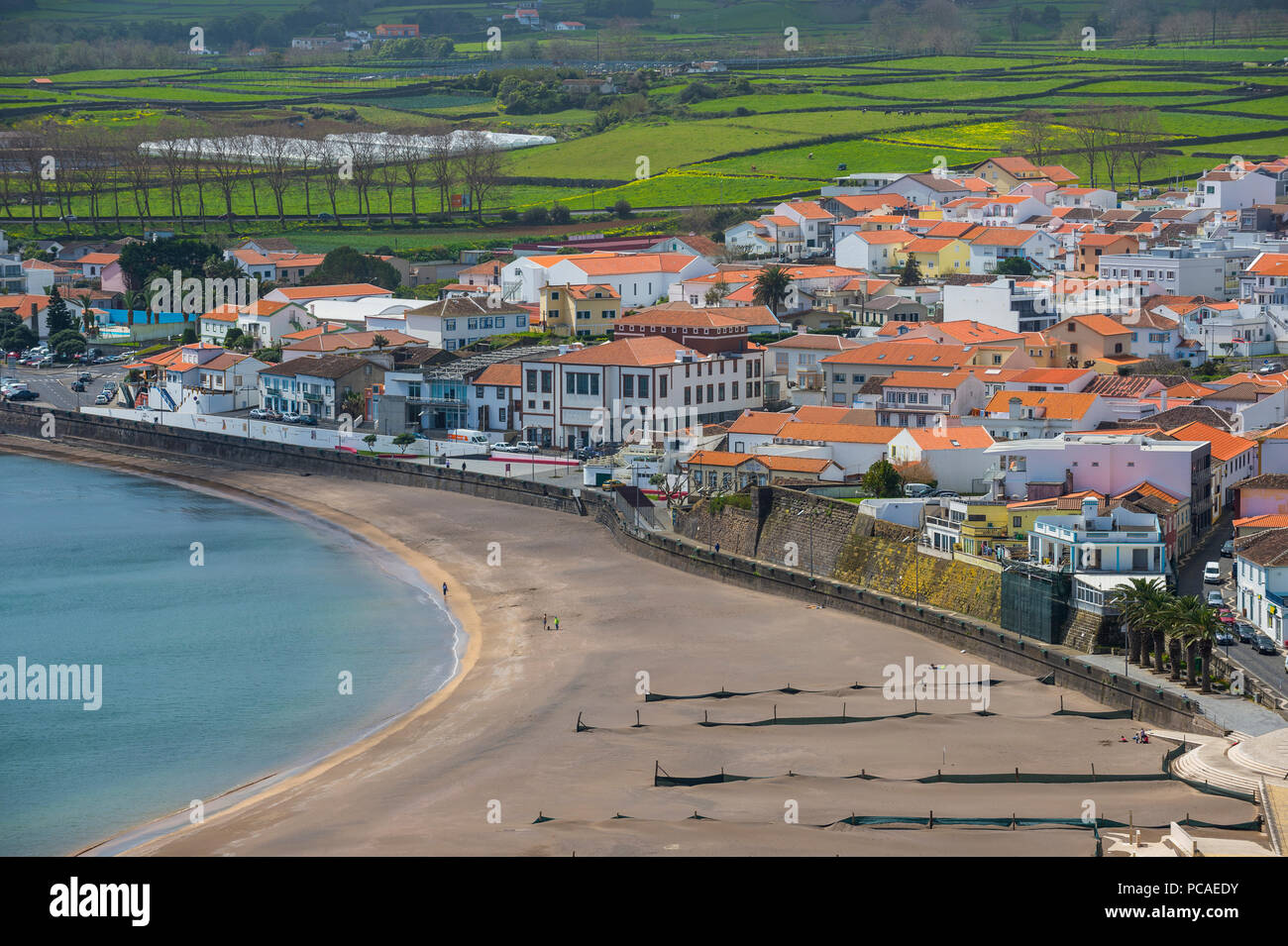 Blick auf Praia da Vittoria aus dem Pavillon Fackel Denkmal, Insel Terceira, Azoren, Portugal, Atlantik, Europa Stockfoto