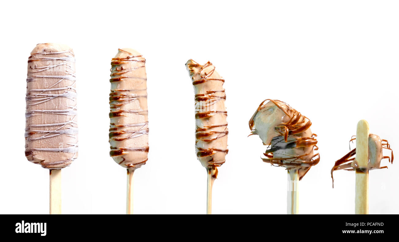 Geschmolzene Schokolade schmelzen von Eis im Sommer heißes Wetter Stockfoto
