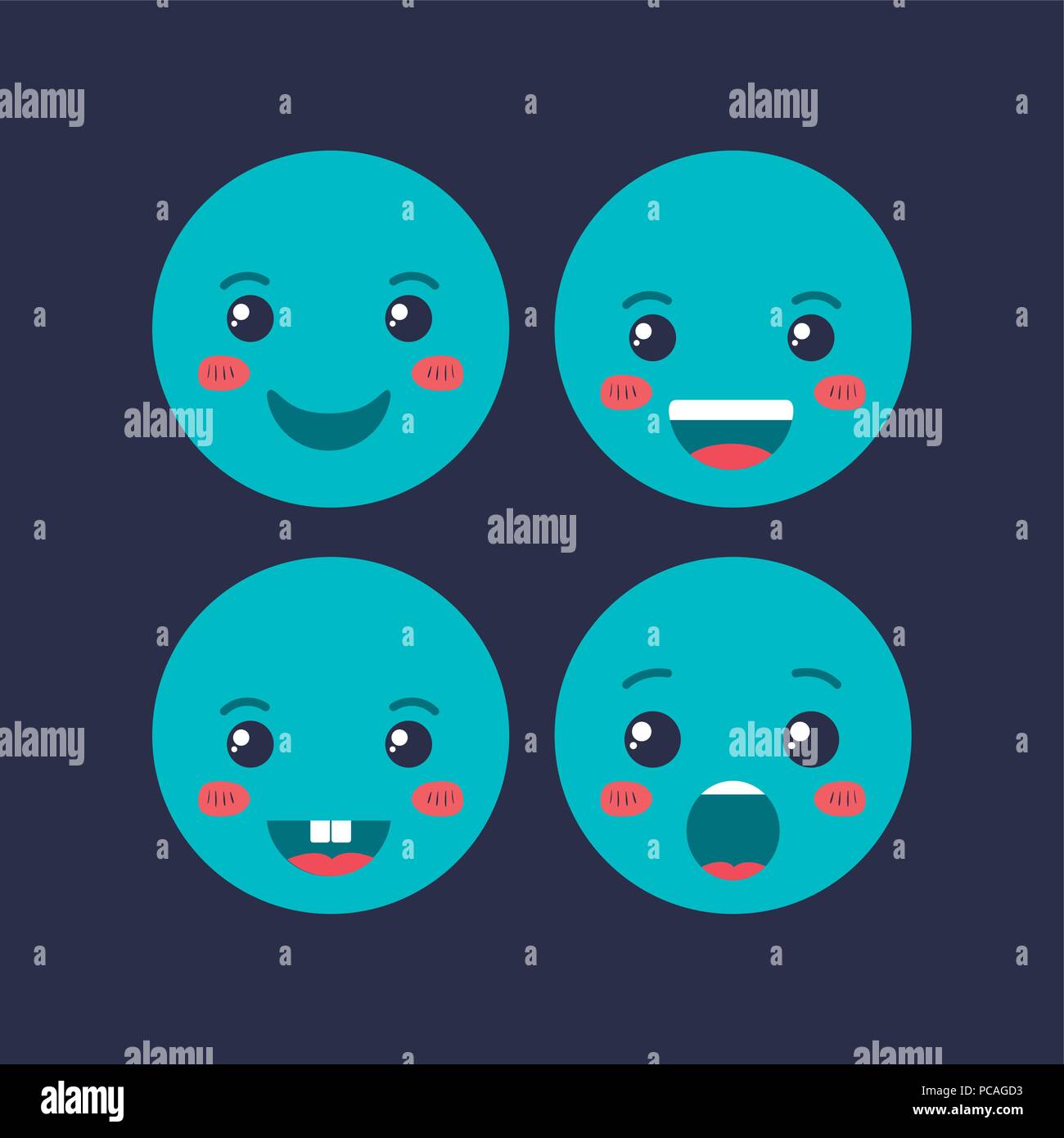 Stellen Sie Emoticons kawaii Zeichen Stock Vektor