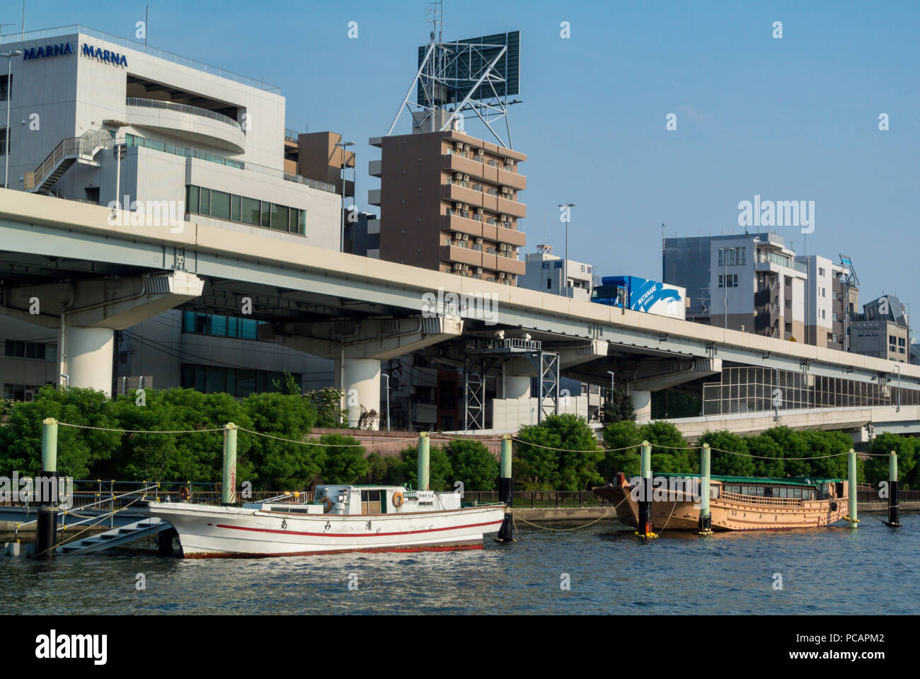 Landschaft der Sumida-ku mit Speedway, Sumida River, Tokio, Japan Stockfoto