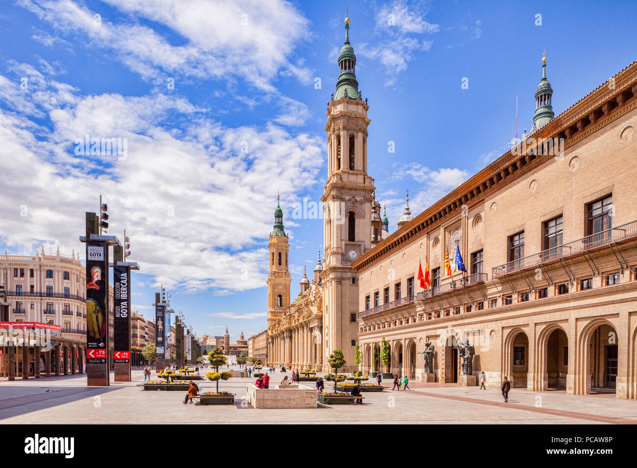 Plaza del Pilar, Zaragoza, Aragon, Spanien. Stockfoto