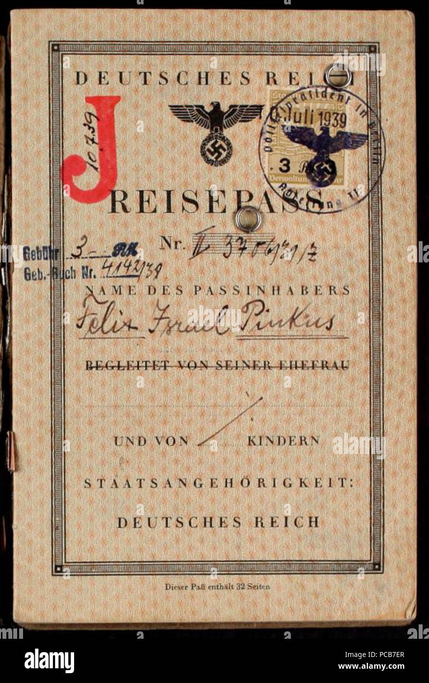 48 Pass mit Judenstenpel Stockfoto