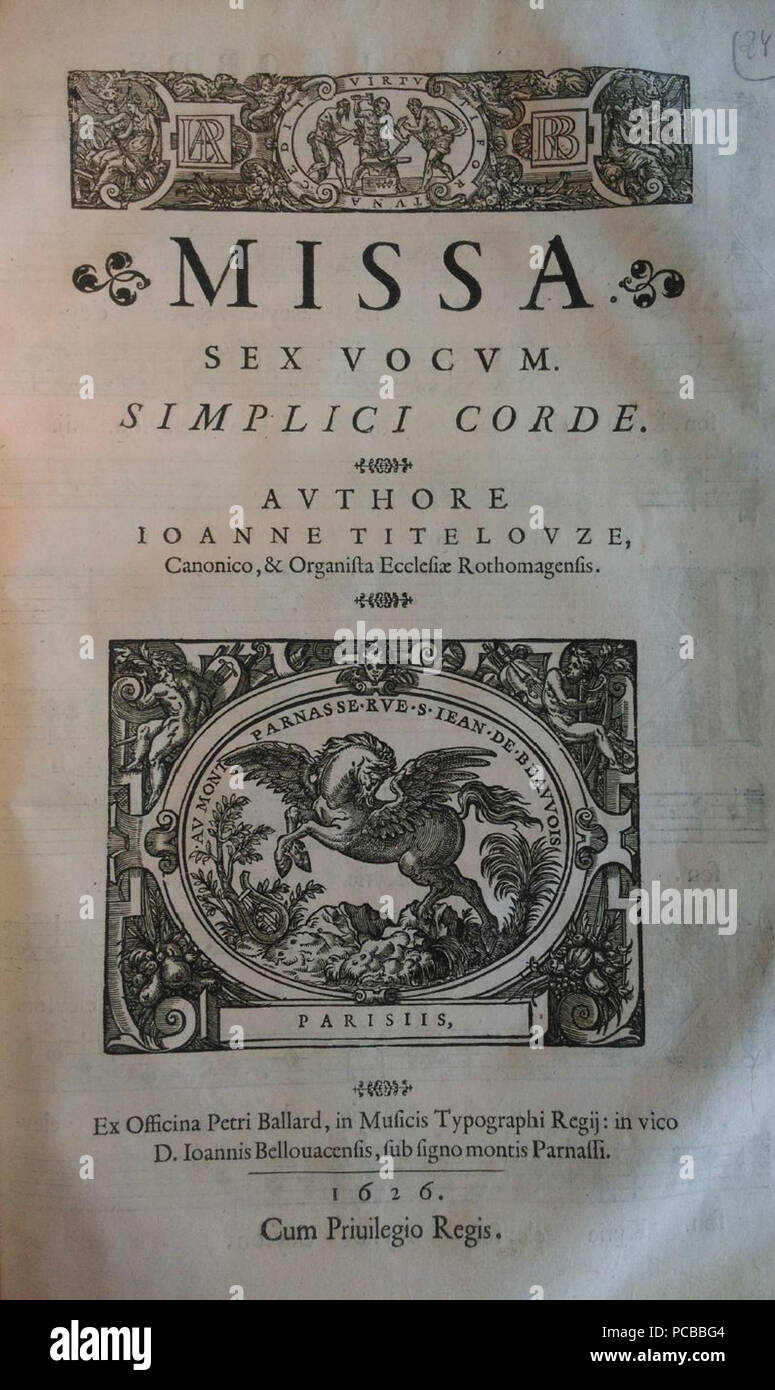 608 Titelouze - Missa Simplici corde 1626 Stockfoto
