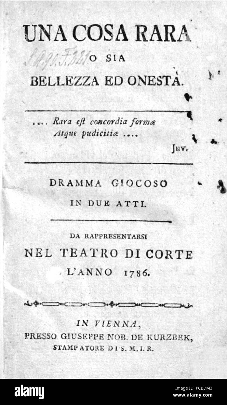 371 Libretto Una cosa rara Wien 1786 Stockfoto