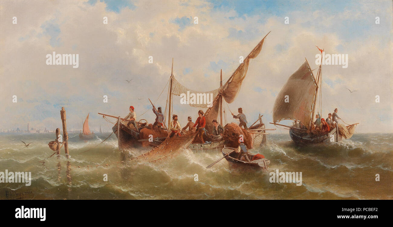 5 Albert Rieger - Angeln Boote gegen eine venezianische Silhouette Stockfoto