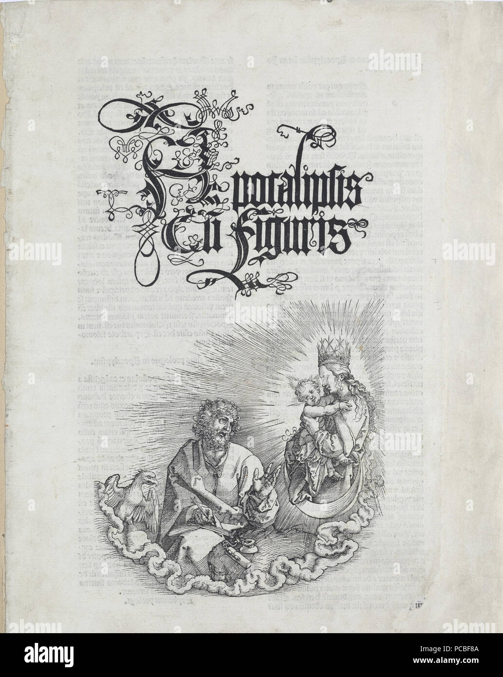 2 01. Albrecht Dürer, Apokalypsa, Titulní Liste - Panna Marie se zjevuje Sv. Janovi, Národní galerie v Praze Stockfoto