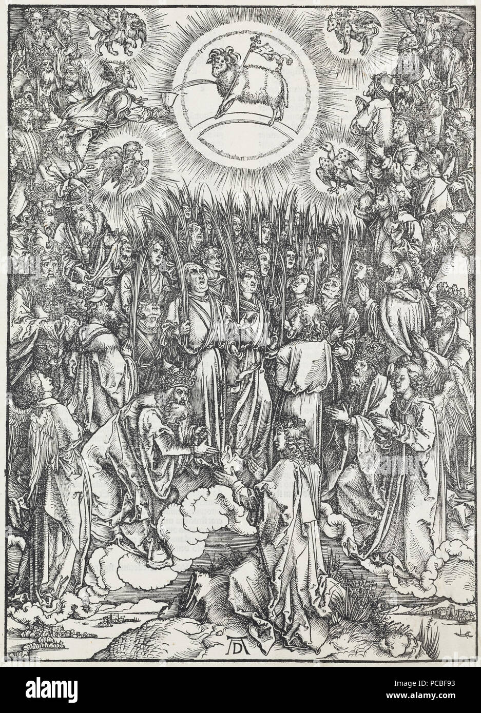 4 14. Albrecht Dürer, Apokalypsa, XII. Adorace Beránka, Národní galerie v Praze Stockfoto