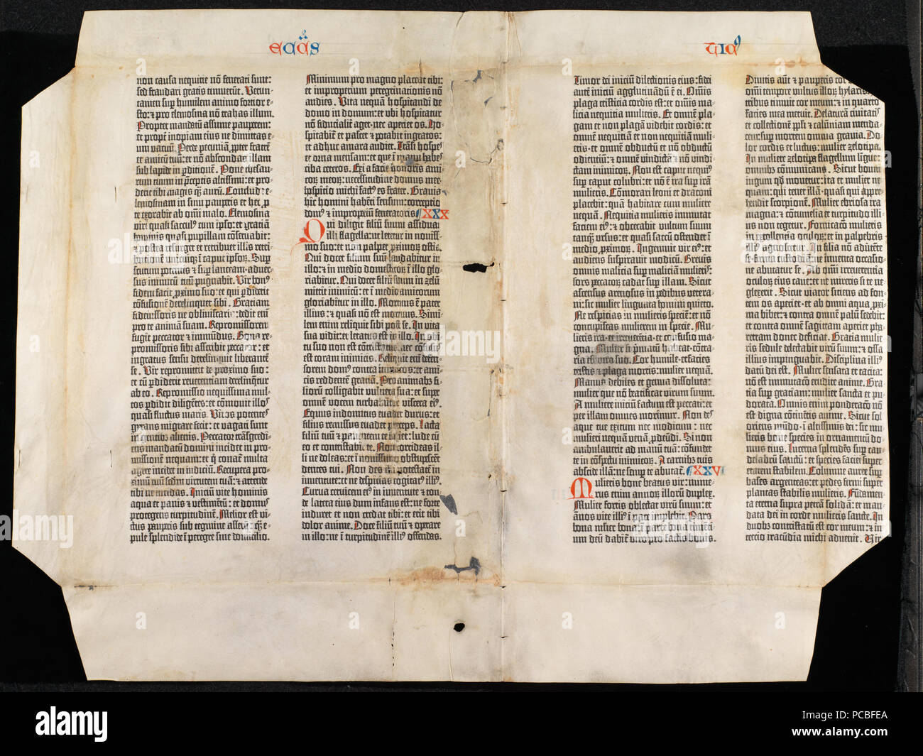 "Gutenbergbibel" [Mainz], [Drucker der 42-zeiligen Bibel (Johannes Gutenberg], [um 1454-1455] 2 42-zeilige Gutenbergbibel, Teil 2, Blatt 36 Stockfoto