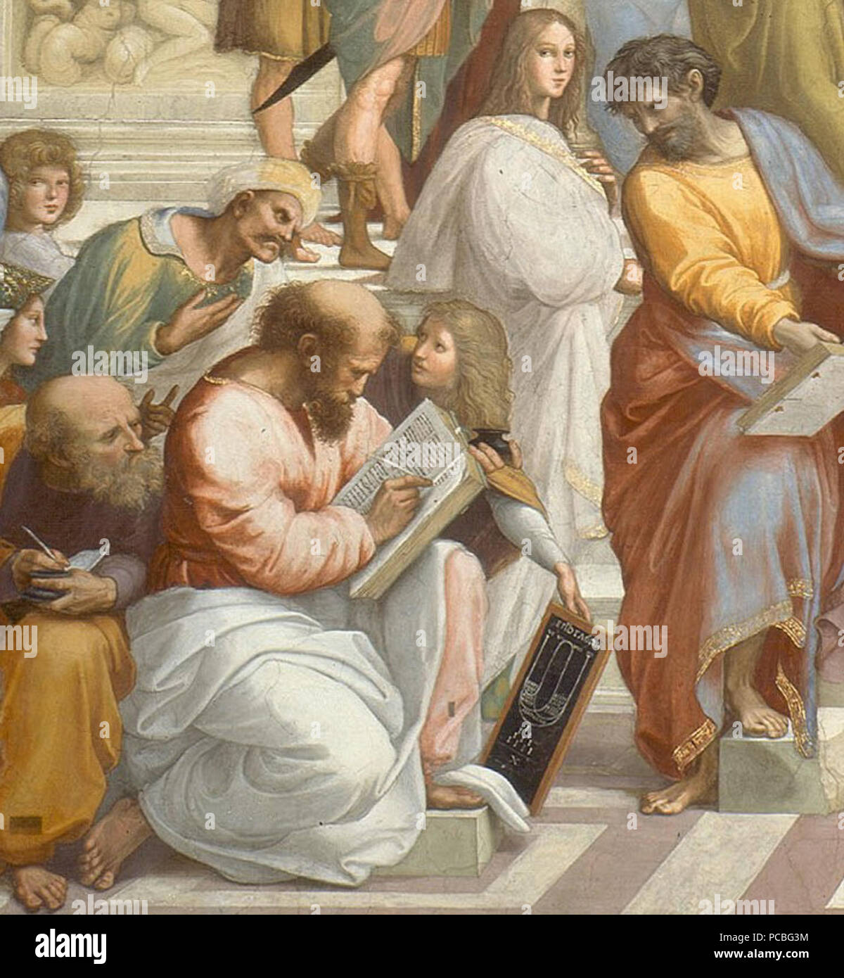 21 Beschnittenes Bild des Pythagoras von Raffaels Schule von Athen Stockfoto