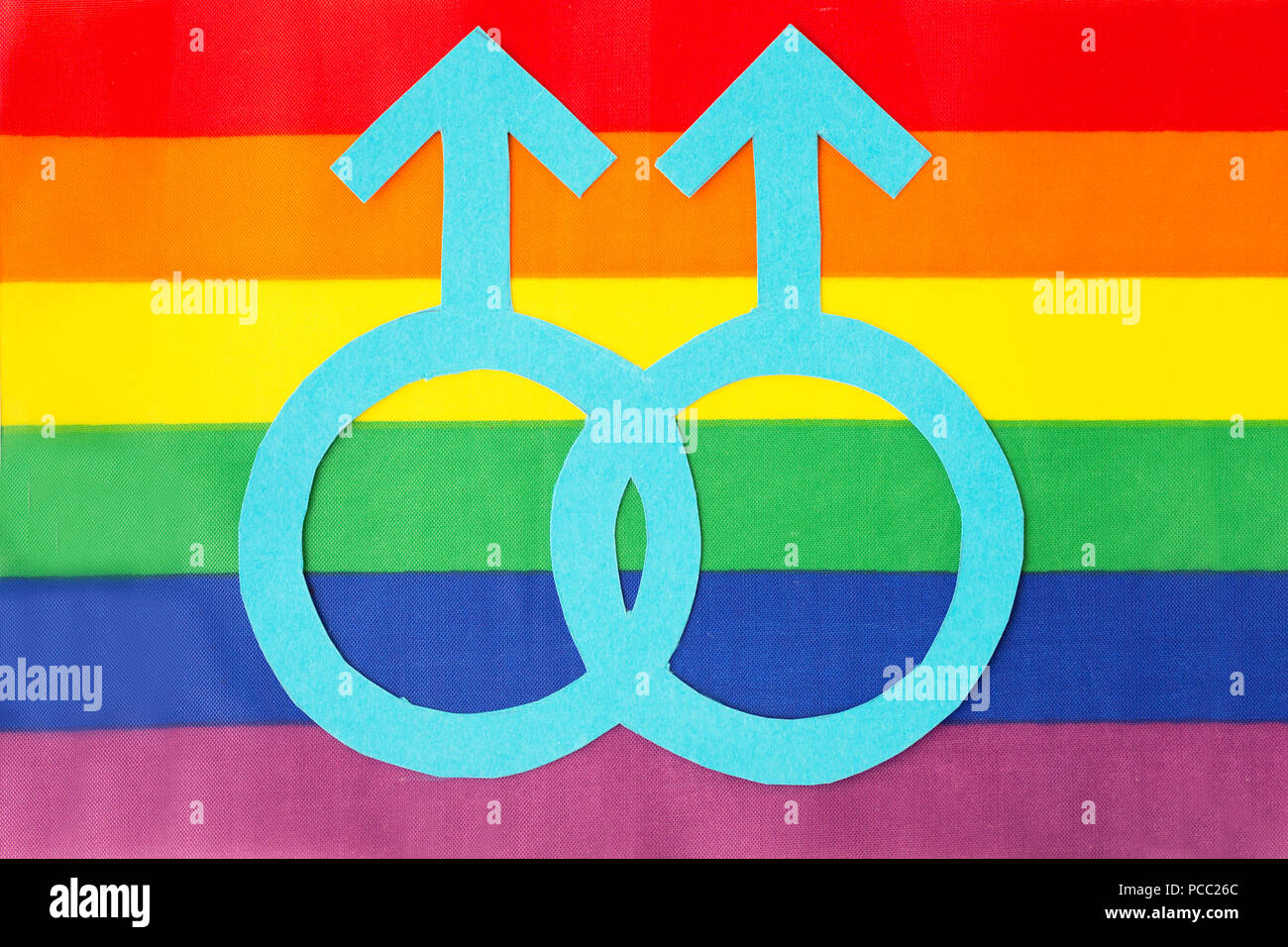Geschlecht männlich Mars symbol Regenbogen Flagge Hintergrund Stockfoto