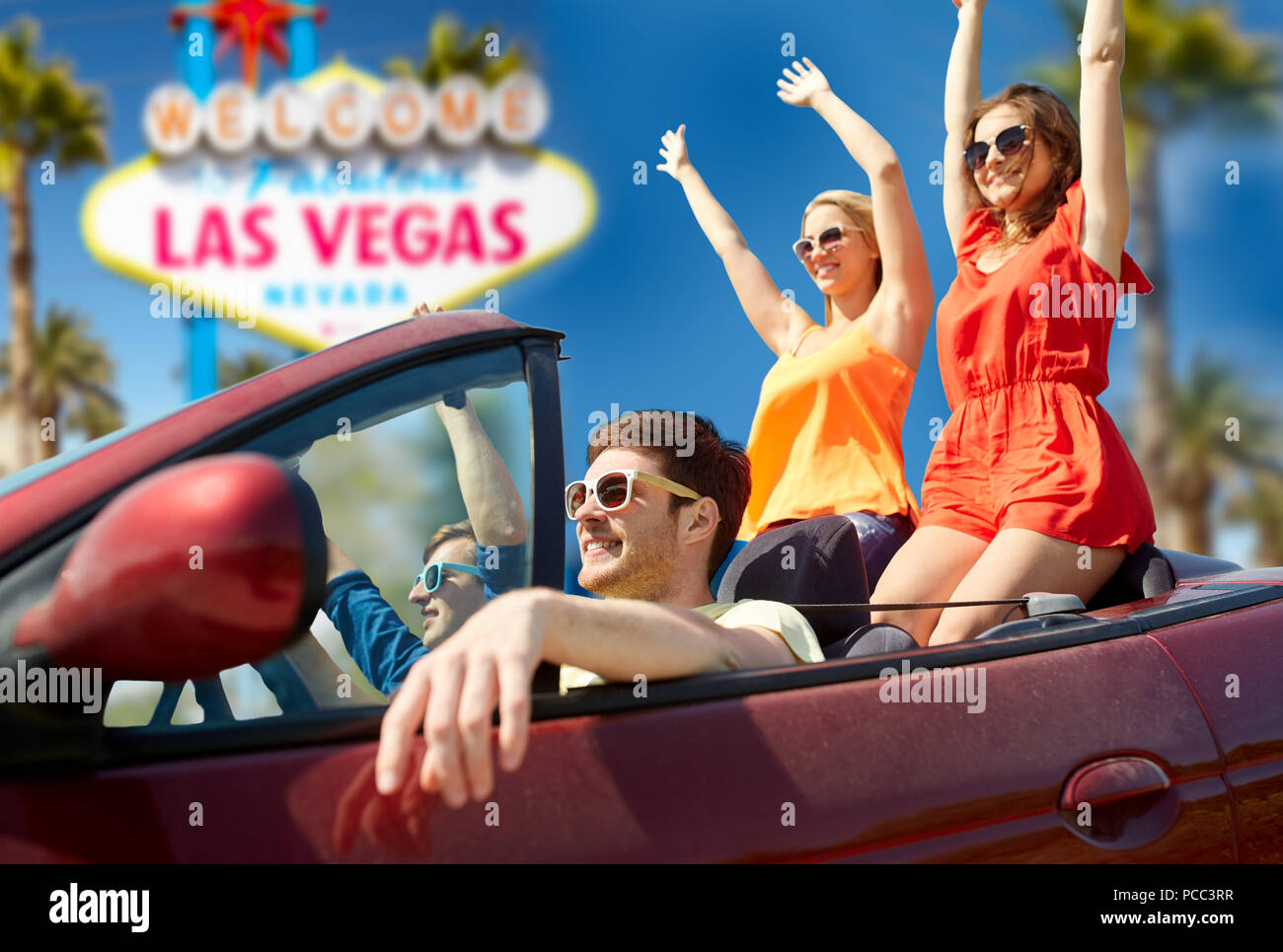 Freunde der Fahrt im Cabrio bei Las Vegas Stockfoto