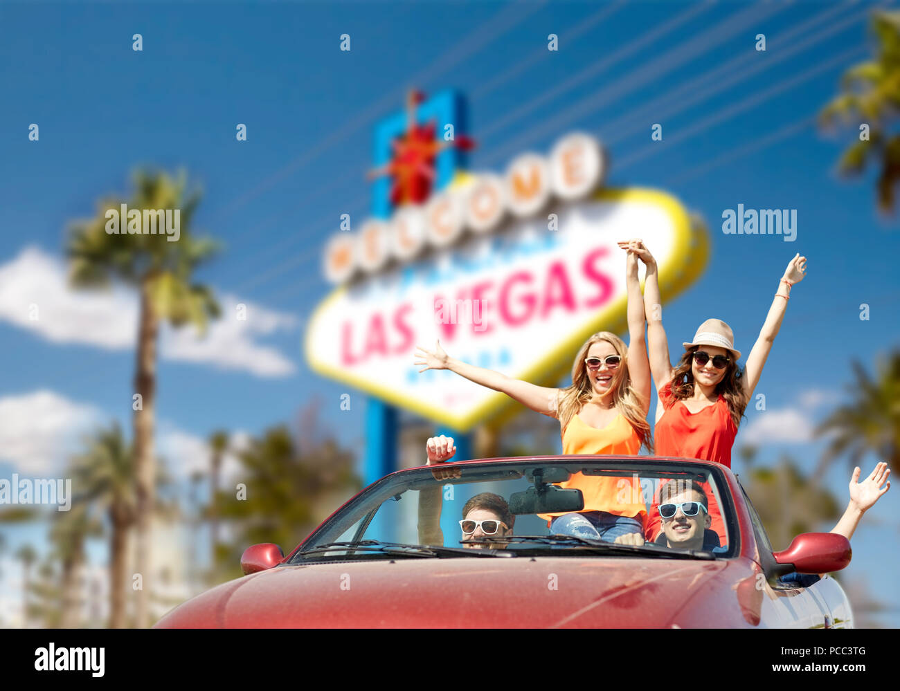 Freunde der Fahrt im Cabrio bei Las Vegas Stockfoto