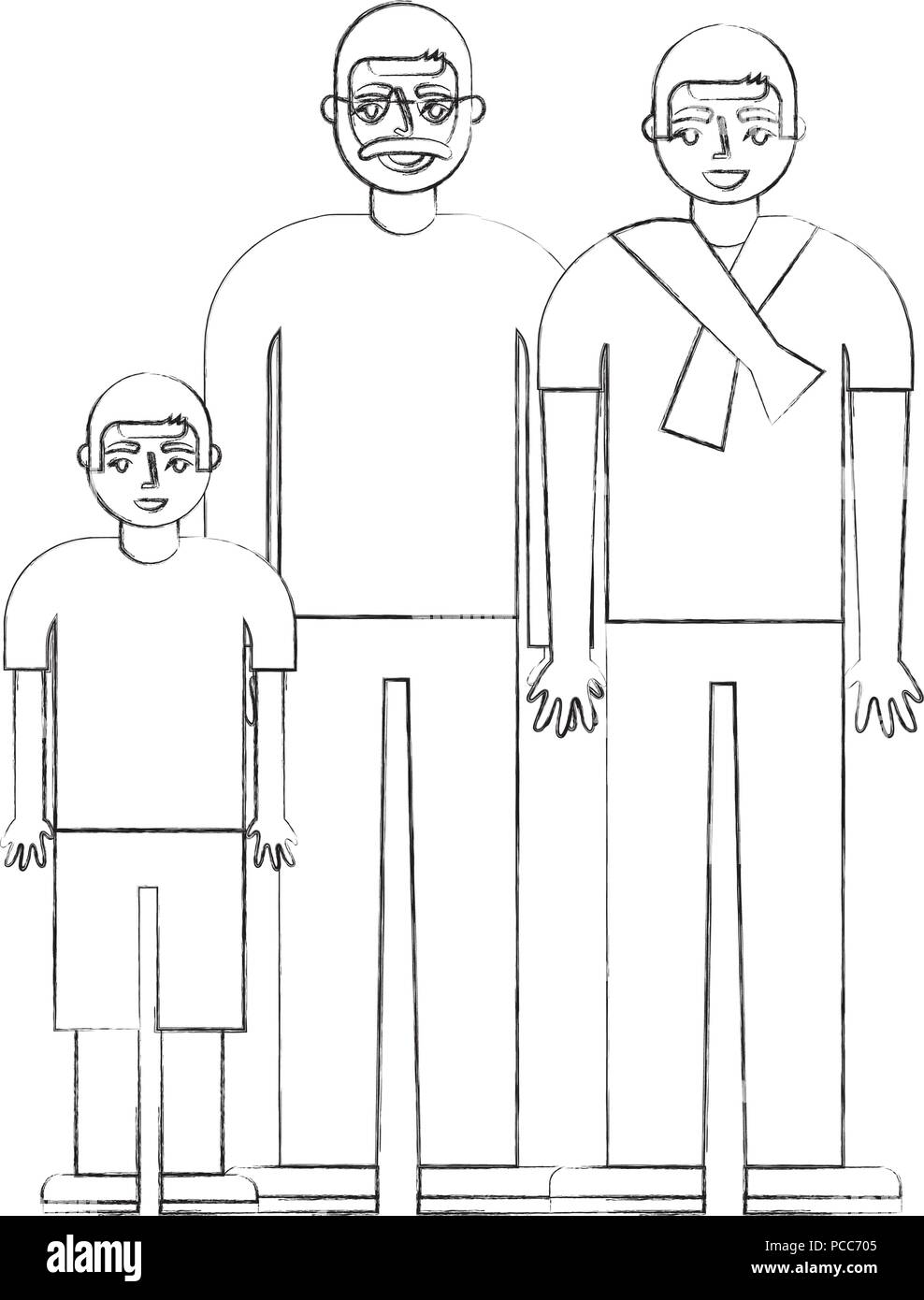 Großvater, Vater und Sohn zusammen Vector Illustration Hand Zeichnung Stock Vektor