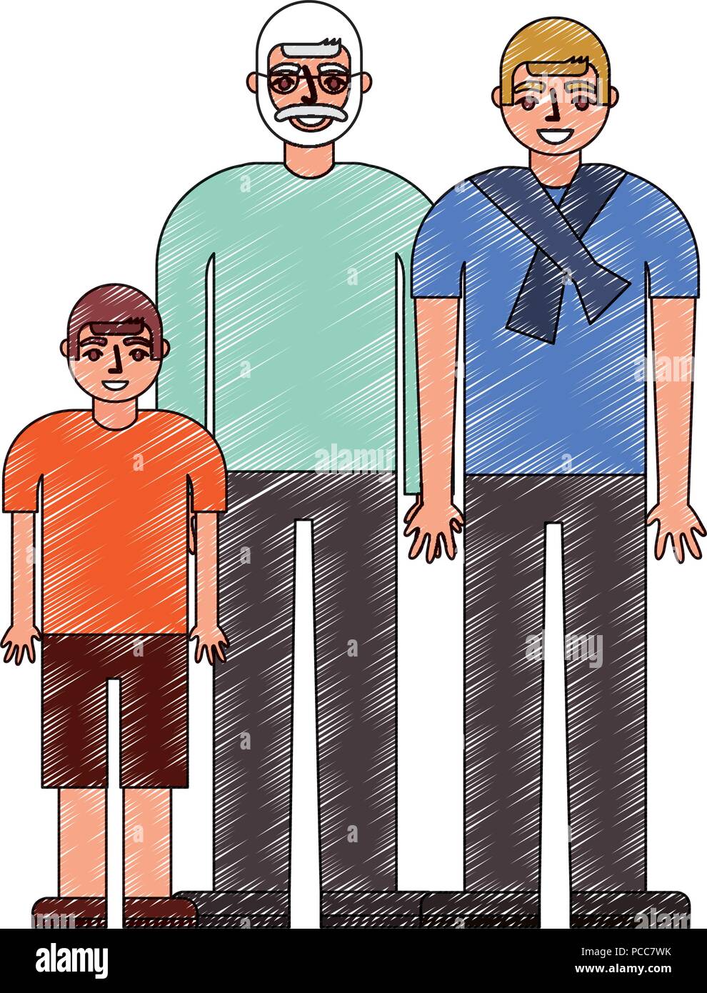 Großvater, Vater und Sohn zusammen Vector Illustration Zeichnung Stock Vektor