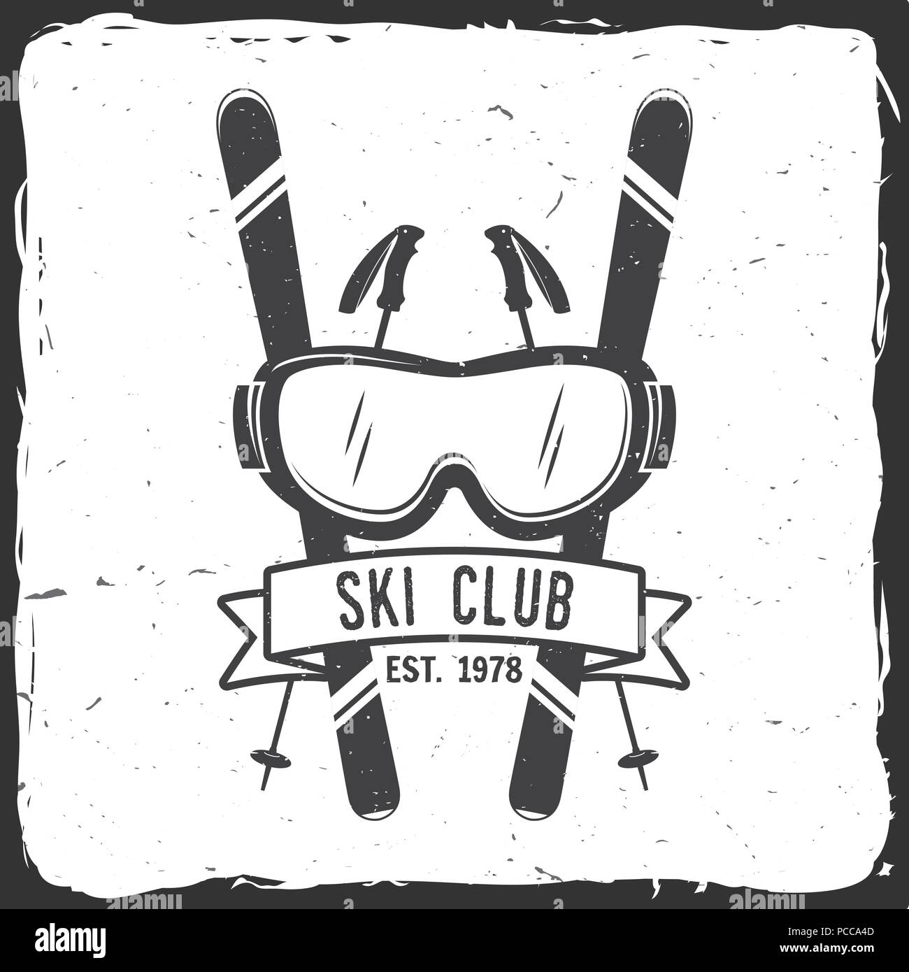 Ski Club Konzept. Vektor Ski Club retro Abzeichen. Konzept für T-Shirt, Druck, Siegel oder Stempel. Ski-, Berg-, Band- und Schutzbrillen. Typografie Design - Aktie v Stock Vektor