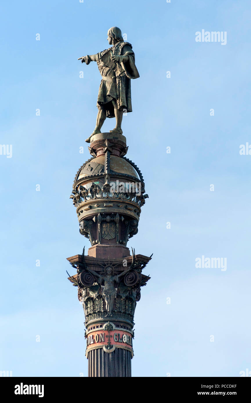 Barcelona, das Kolumbus Denkmal. 1888. Denkmal Christoph Colom, Barcelona, Katalonien, Spanien Denkmal Christoph Kolumbus, Barcelona, Katalanien, Spanien Stockfoto