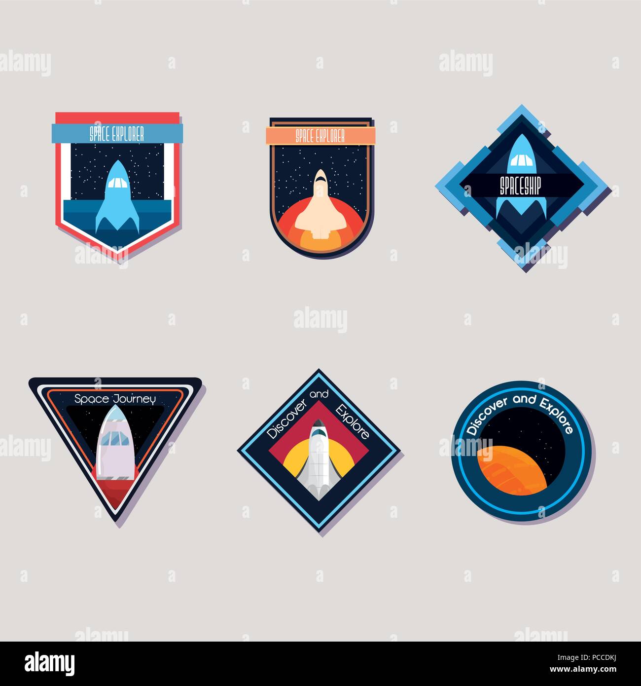 Icon Set von Astronauten Patches Design auf weißem Hintergrund, Vector Illustration Stock Vektor