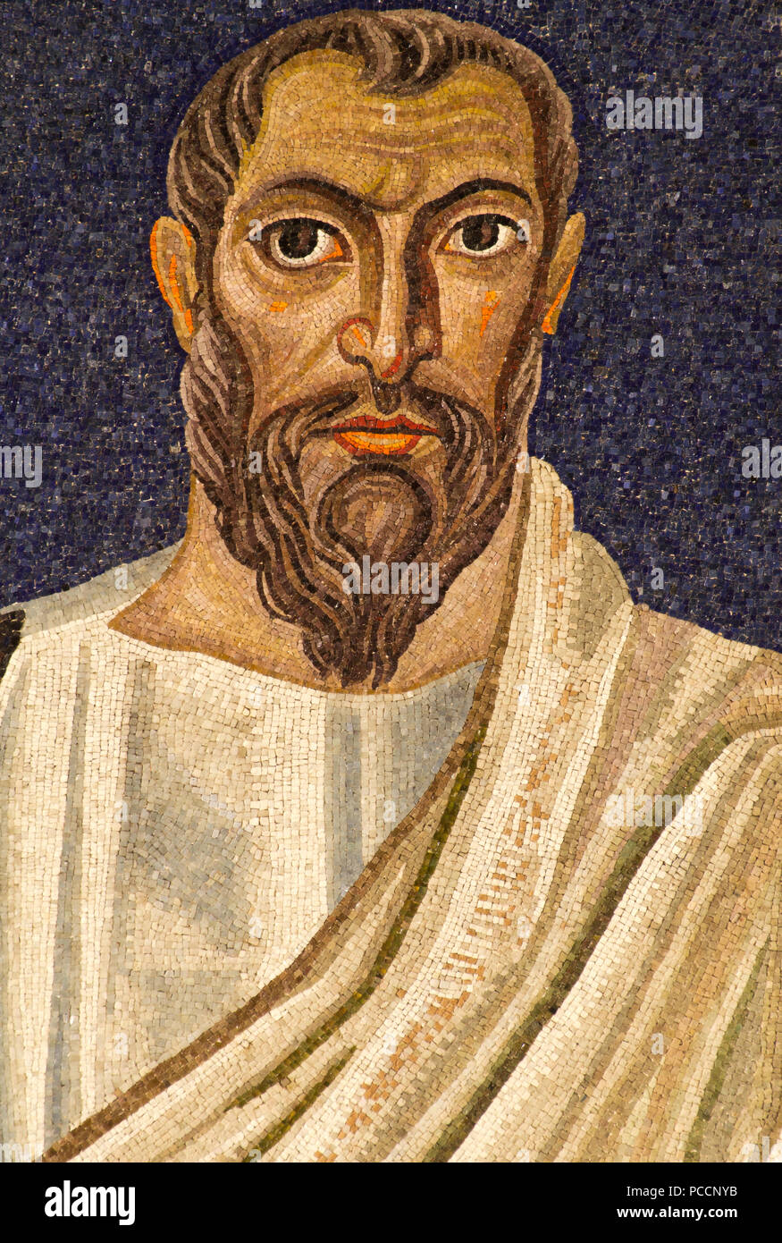 Saint Paul - Detail des 6. Jahrhunderts Apsis Mosaik (530 AC) - Meisterwerk der frühen christlichen Kunst - Basilika Santi Cosma e Damiano - Rom Stockfoto
