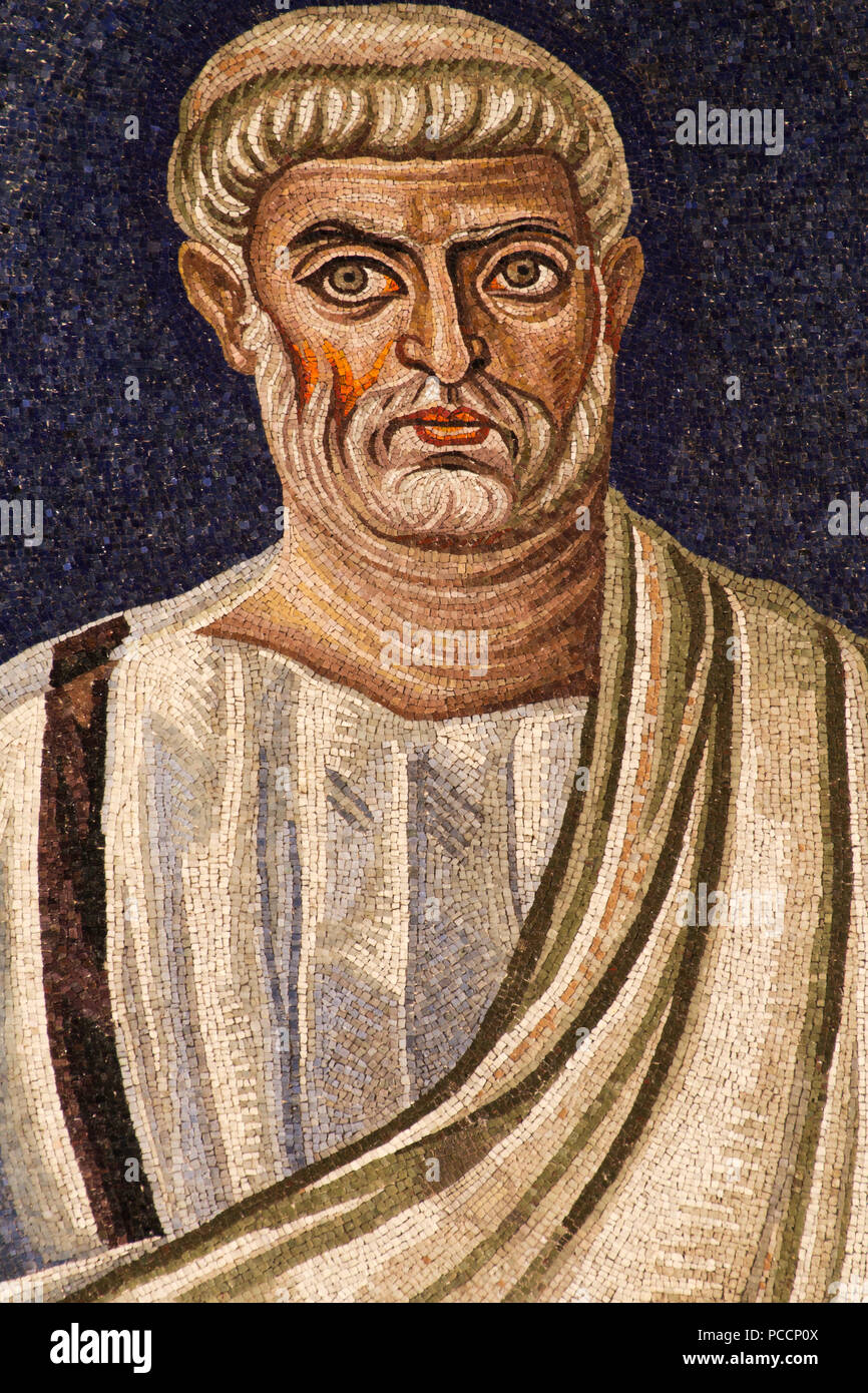 St. Peter - Detail des 6. Jahrhunderts Apsis Mosaik (530 AC) - Meisterwerk der frühen christlichen Kunst - Basilika Santi Cosma e Damiano - Rom Stockfoto