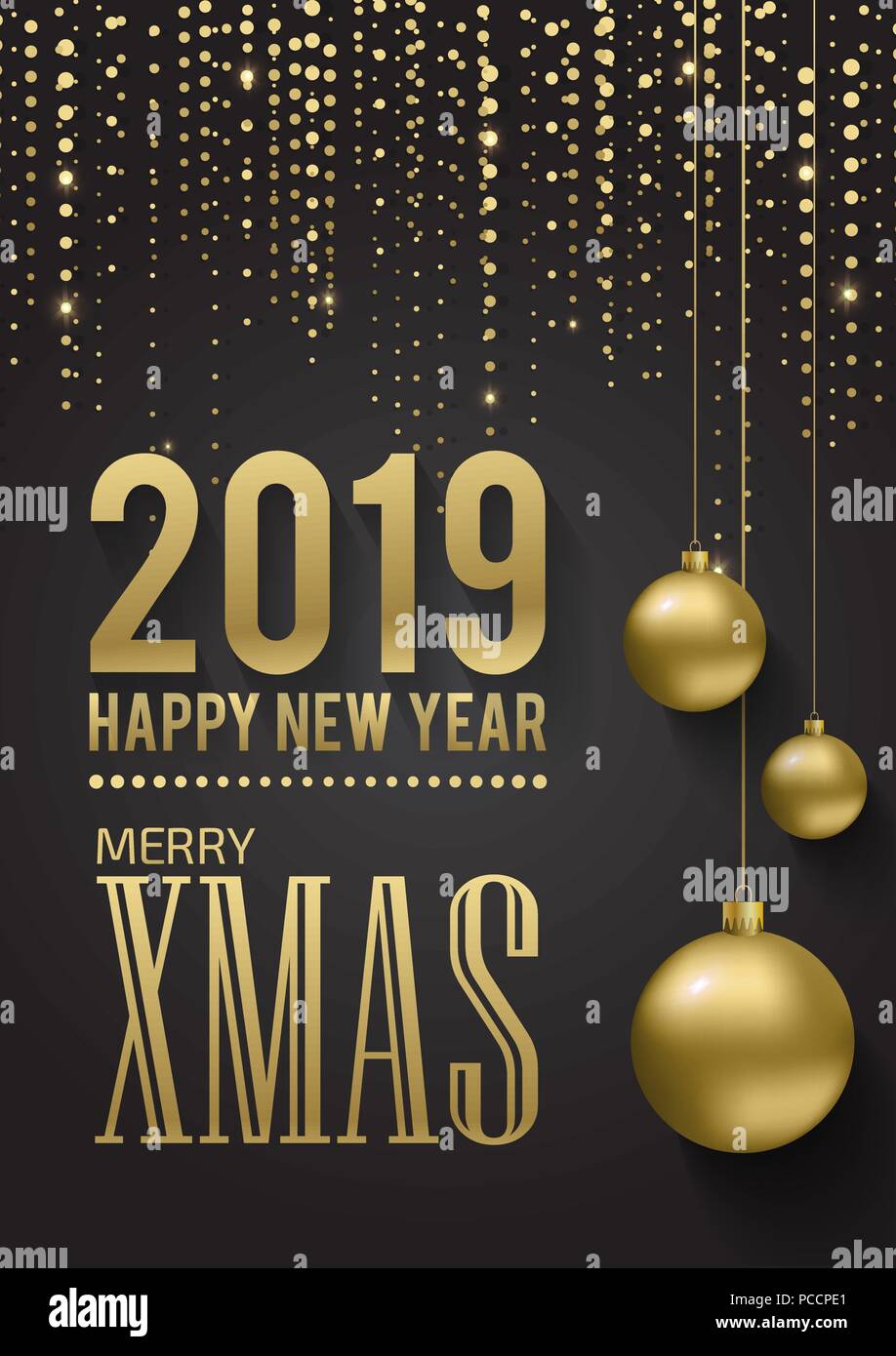 Grußkarte, Einladung mit ein Frohes neues Jahr 2019 und Weihnachten