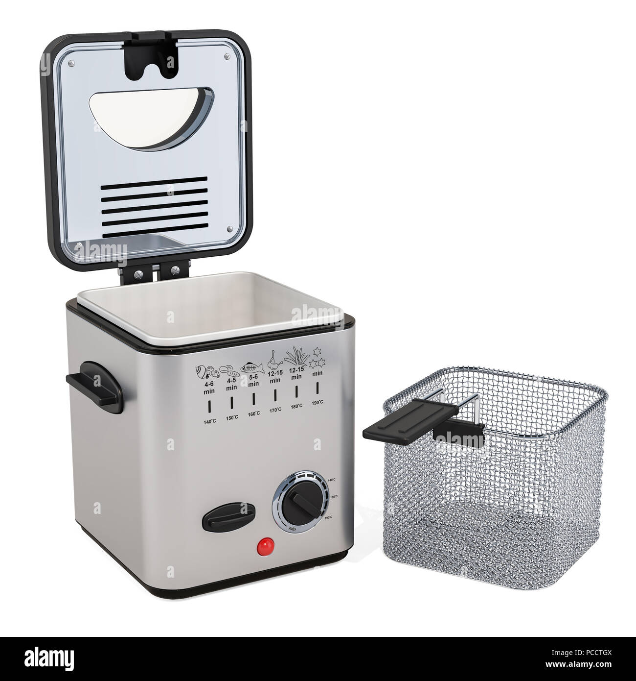 Geöffnet inländischen Friteuse, 3D-Rendering auf weißem Hintergrund Stockfoto