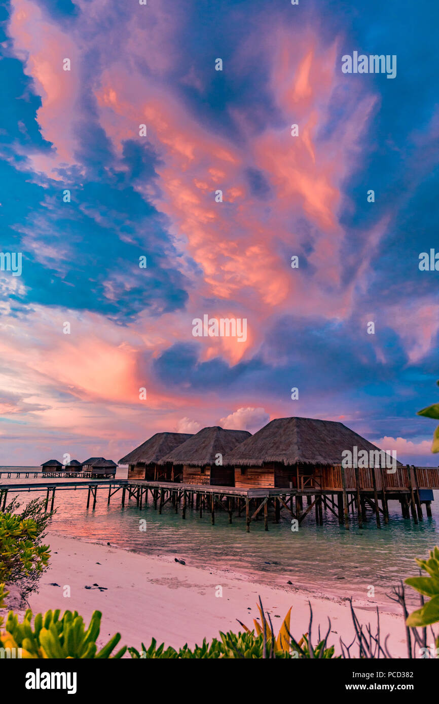 Die schöne Landschaft bei Conrad Maldives Rangali Island, Malediven, Indischer Ozean, Asien Stockfoto