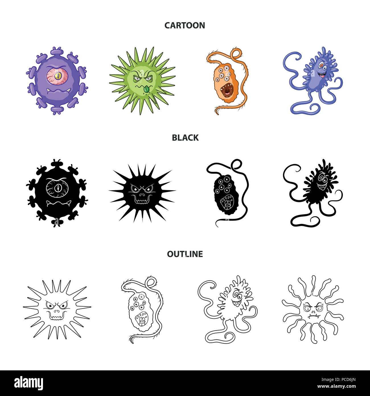 Verschiedene Arten Von Mikroben Und Viren Viren Und Bakterien Set Sammlung Icons Im Cartoon Schwarz Outline Style Vektor Symbol Lieferbar Abbildung Stock Vektorgrafik Alamy