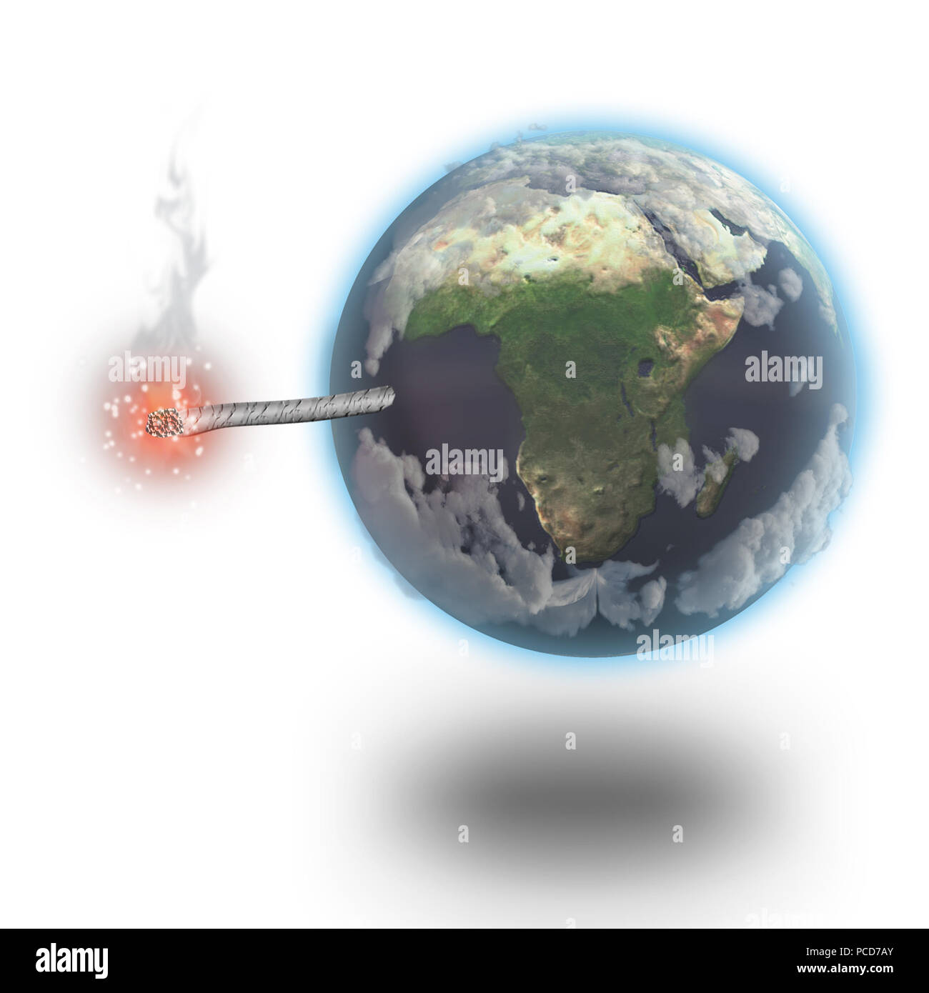Planet Erde wie eine Bombe mit einem Docht. 3D-Rendering Stockfoto