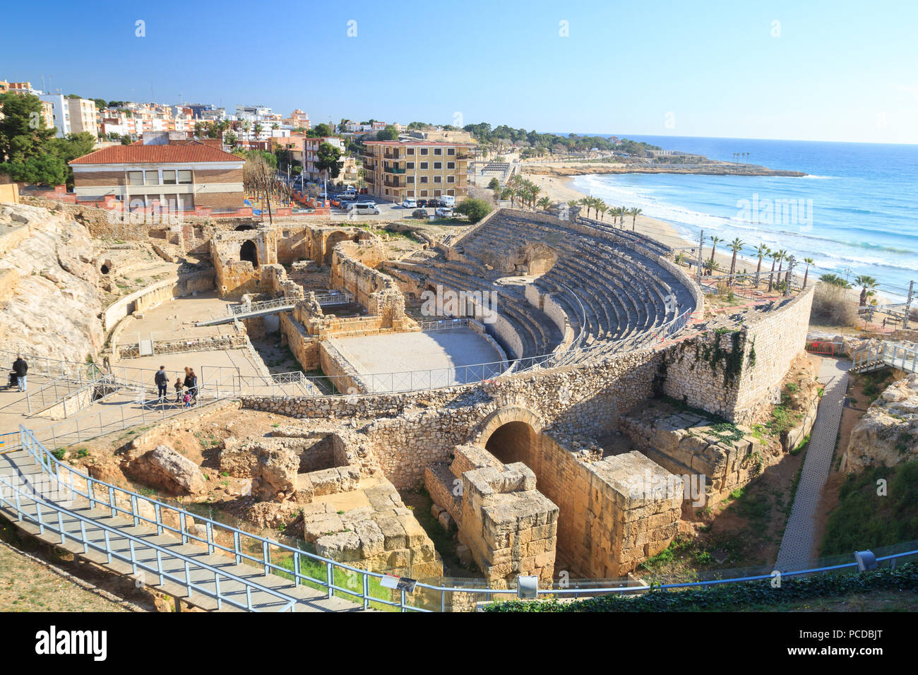 Amphitheater von der römischen Stadt Tarraco, jetzt Tarragona. Es wurde im 2. Jahrhundert AD Stockfoto