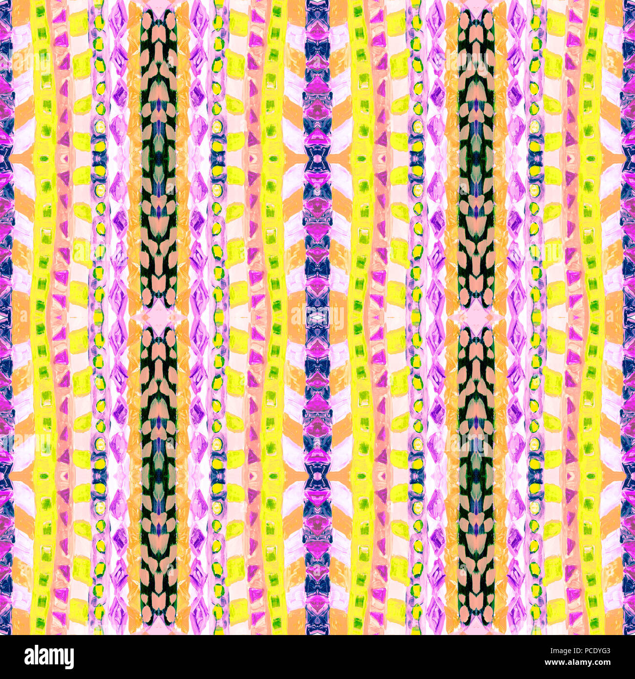 Hand abstract Gestreifte bunte nahtlose Muster mit ethnischen und tribal Motive gezeichnet. Vertikale acryl Pinselstrichen. Textur für Web, Print, Tapeten, Stockfoto