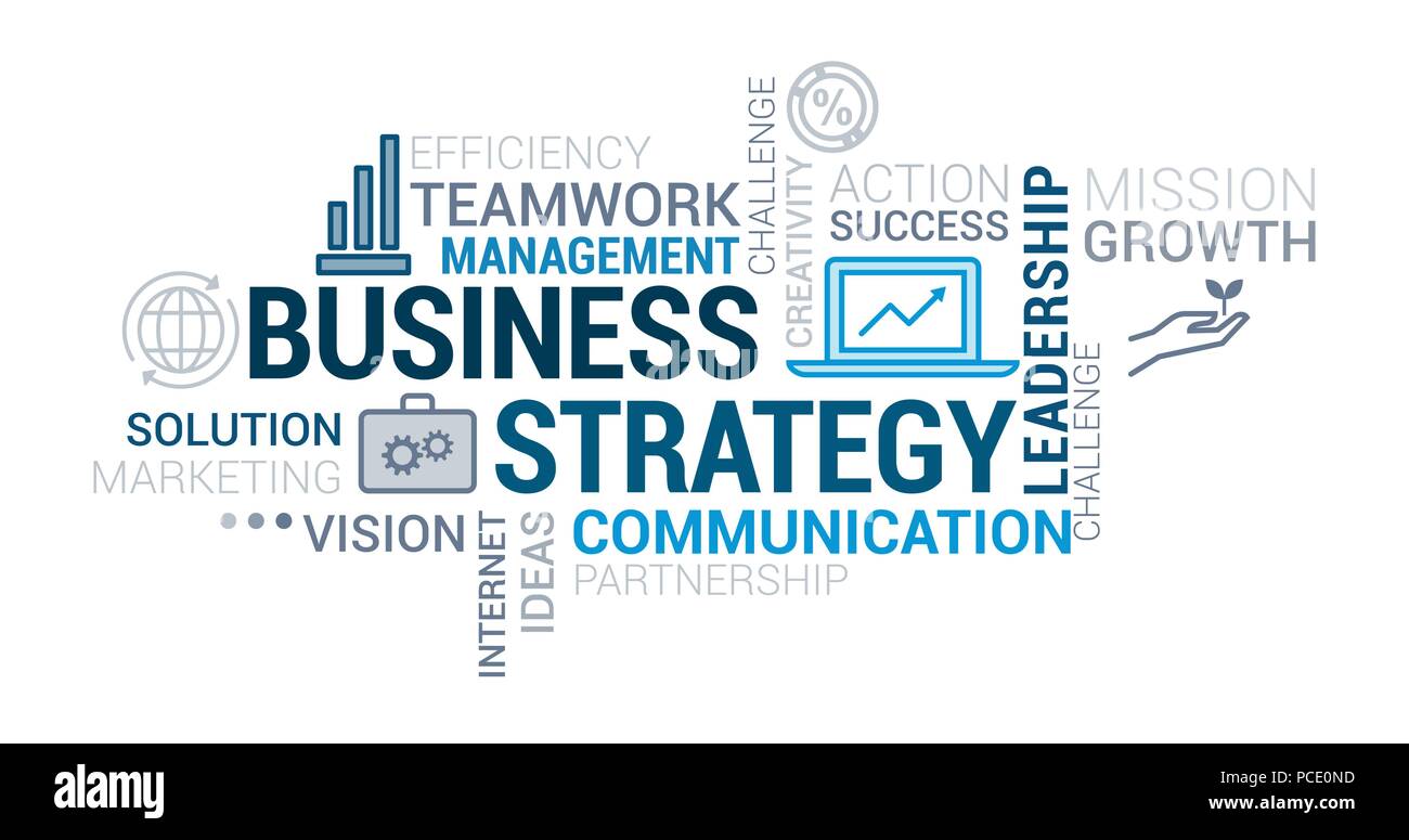 Business, Kommunikation und Finanzen tag cloud mit Symbole und Konzepte Stock Vektor