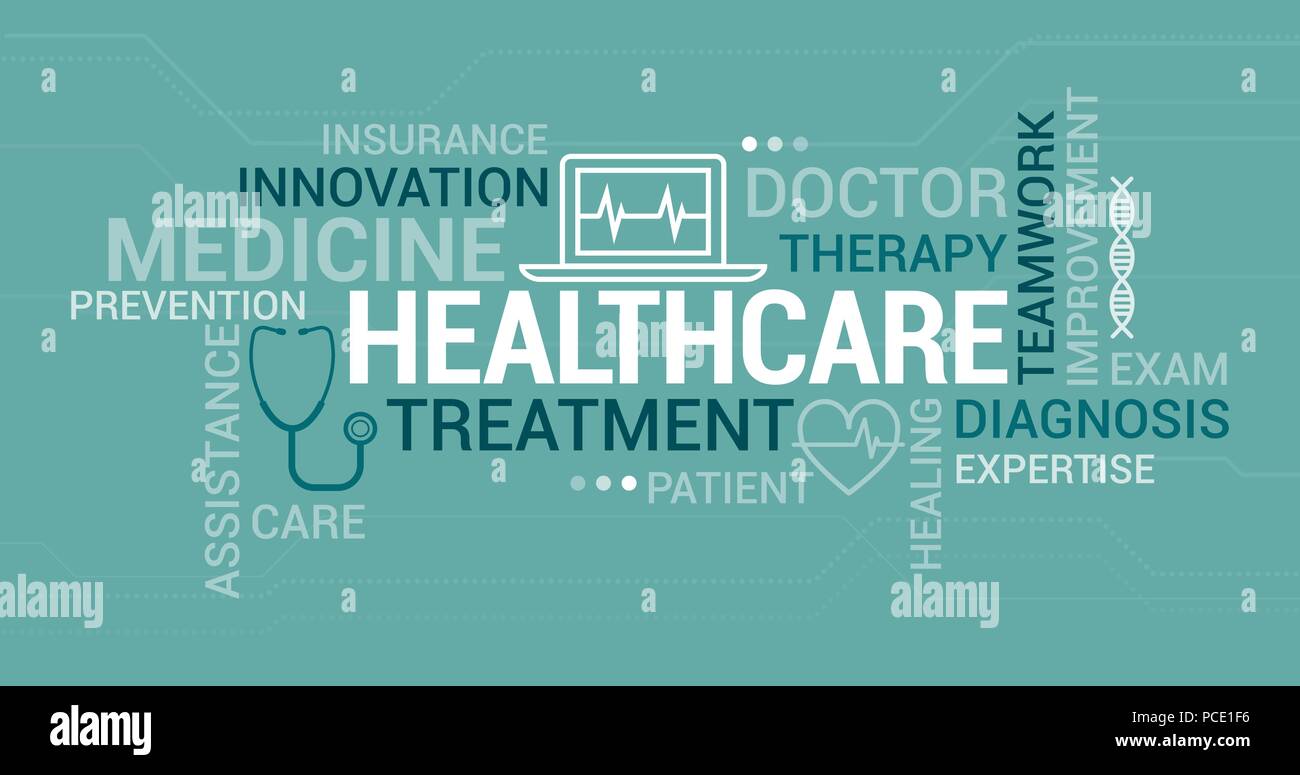 Medizin, Ärzte und Gesundheitswesen tag cloud mit Symbole und Konzepte Stock Vektor