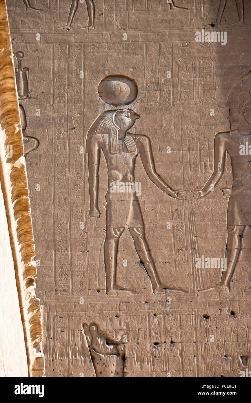 Reliefbilder der Falcon unter der ägyptische Gott Horus auf dem