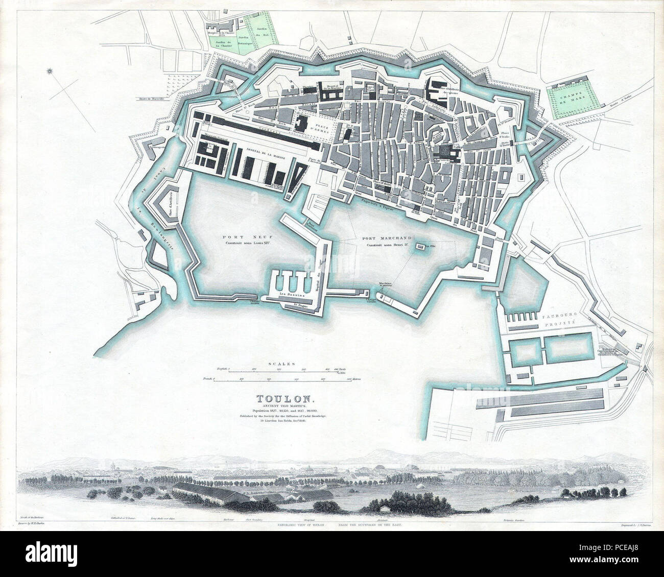 7 1840 S.D.U.K. Karte bzw. Stadtplan von Toulon, Frankreich - Geographicus - Tulon - SDUK-1840 Stockfoto