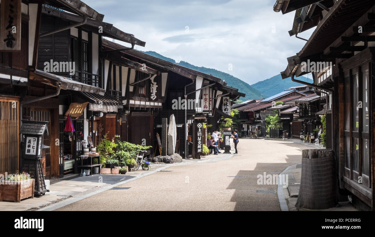 Das historische Dorf Narai auf der Nakasendo Trail im zentralen Teil von Japan. Stockfoto