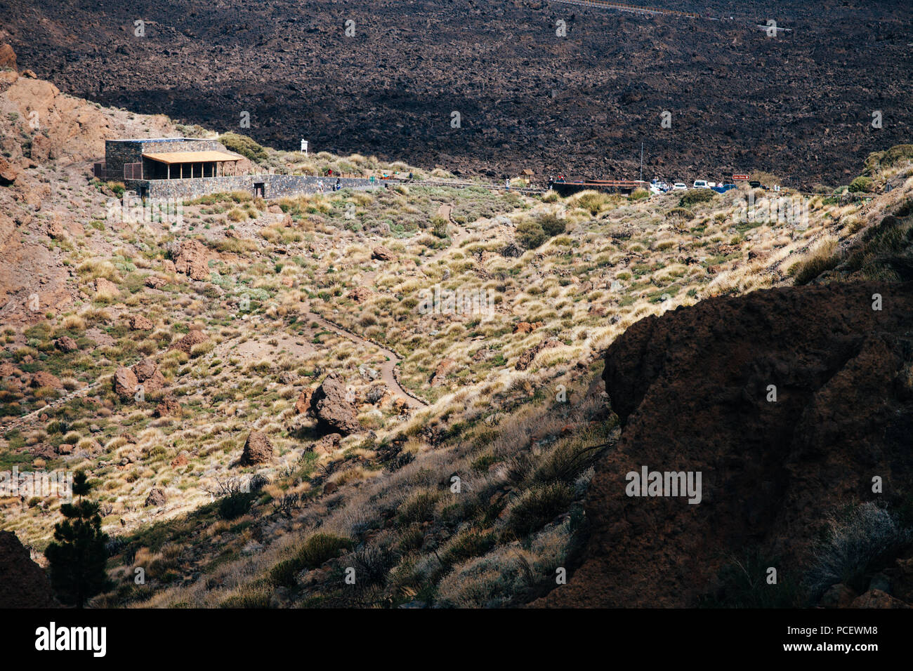 Haus der Hirten im Nationalpark Teide mit Lava Landschaft - Ethnographisches Museum Juan Évora. Stockfoto