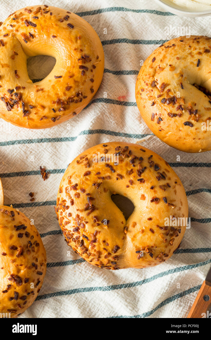 Hausgemachte gerösteten Zwiebel Bagels zum Frühstück Brunch Stockfoto