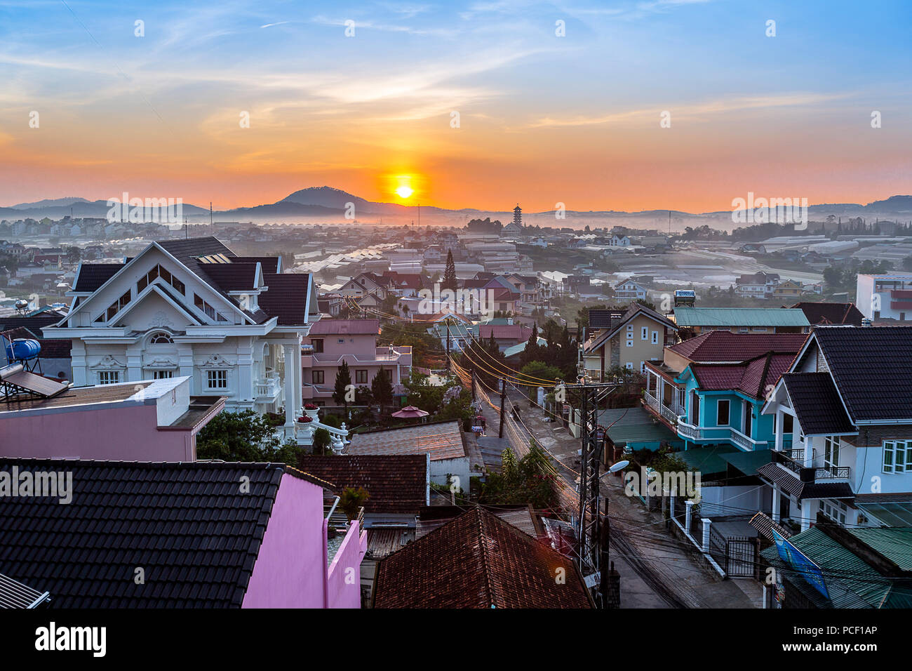 Hi aufstieg Blick auf einen Sonnenaufgang in Dalat Vietnam. Stockfoto