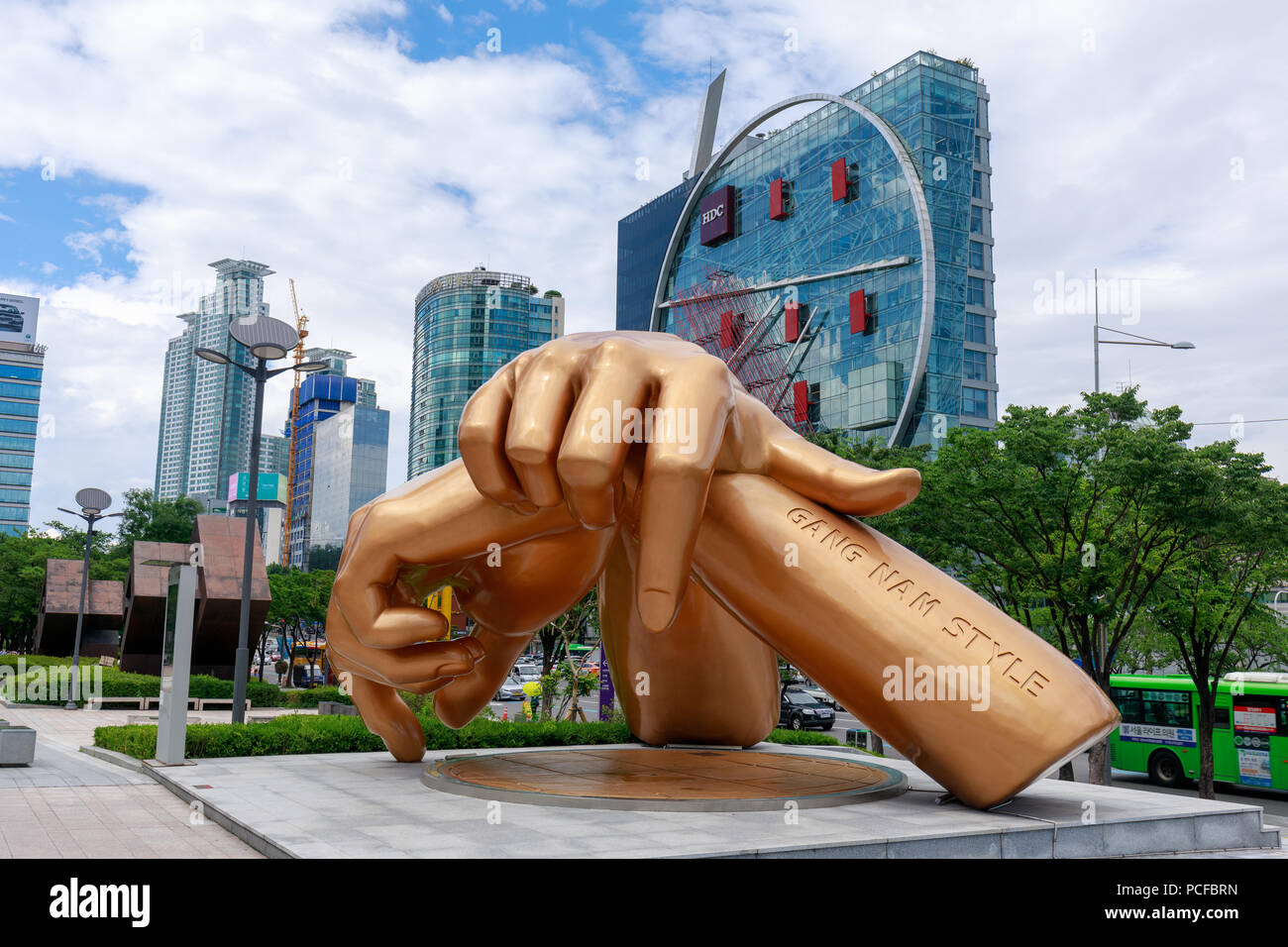 Seoul, Südkorea - Juli 3, 2018: Gangnam Stil Statue vor coex Mall im Stadtteil Gangnam Seoul City Stockfoto