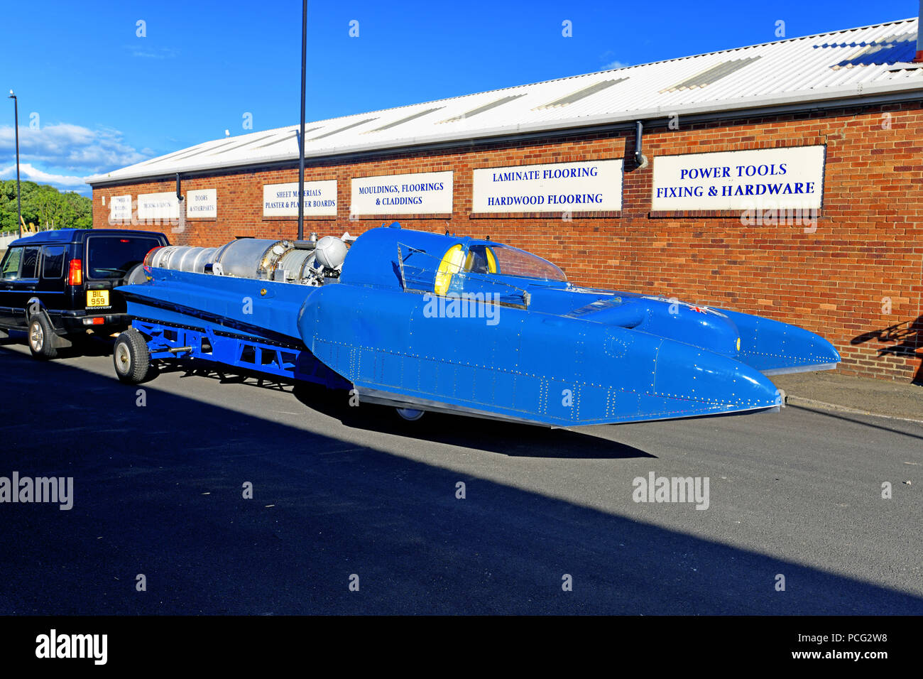 North Shields, Großbritannien. 2. Aug 2018. Donald Campbells Bluebird K7 Hydroplane umgebaut in North Shields Verlassen der Werkstatt für Bute Credit: wilf Doyle/Alamy leben Nachrichten Stockfoto