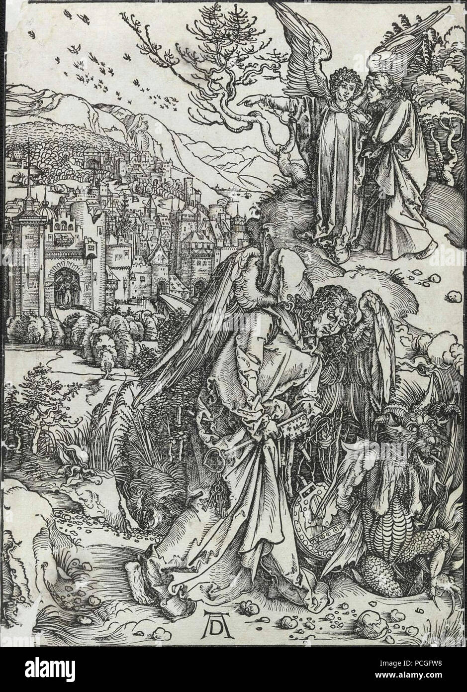 Albrecht Dürer - O Anjo que tem ein Chave do abismo. Stockfoto