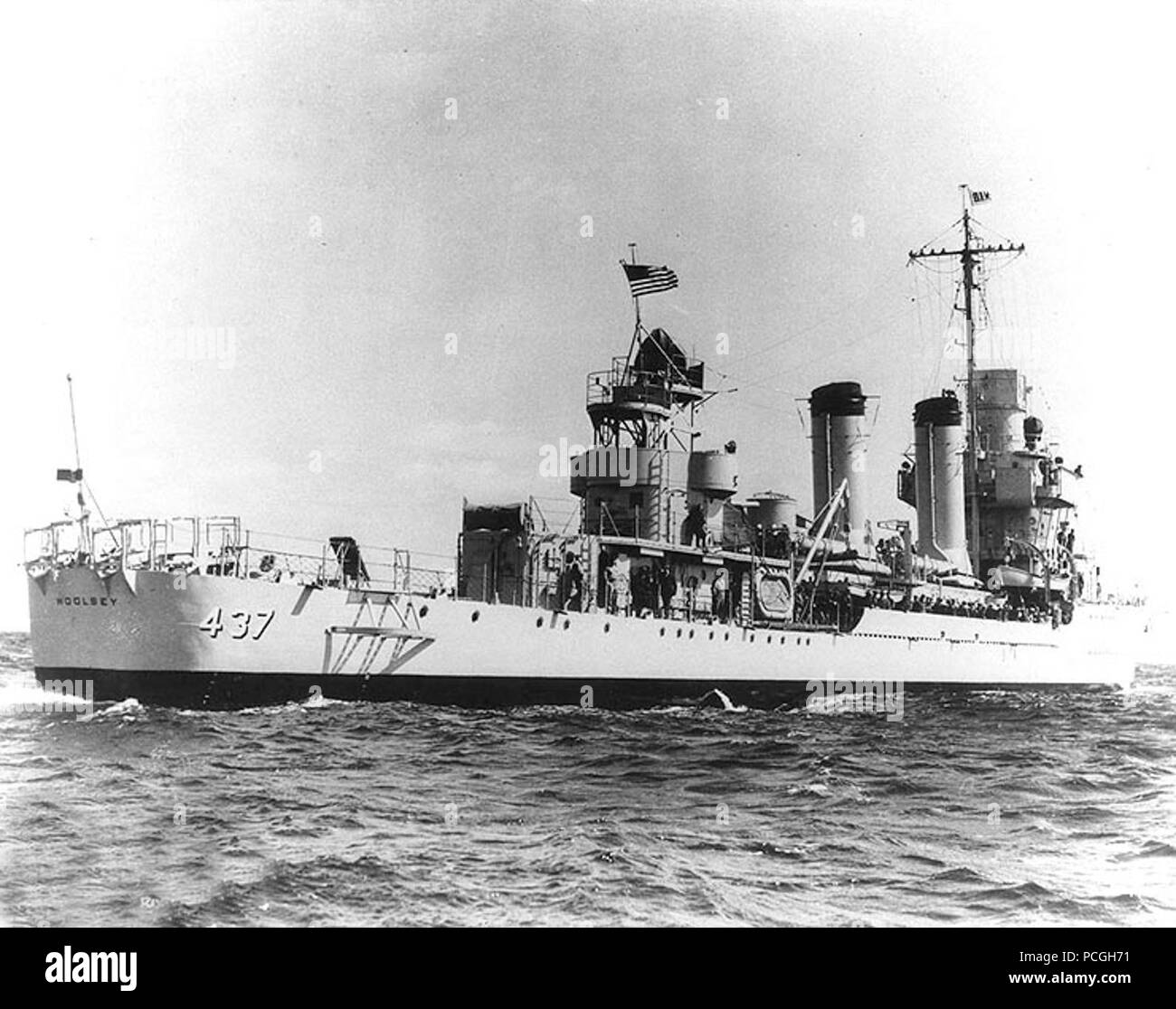 USS Woolsey (DD-437) aus Kennebec River, Maine, während der Versuche ihrer Erbauer, 22. April 1941. U.S. Naval Historical Center Stockfoto