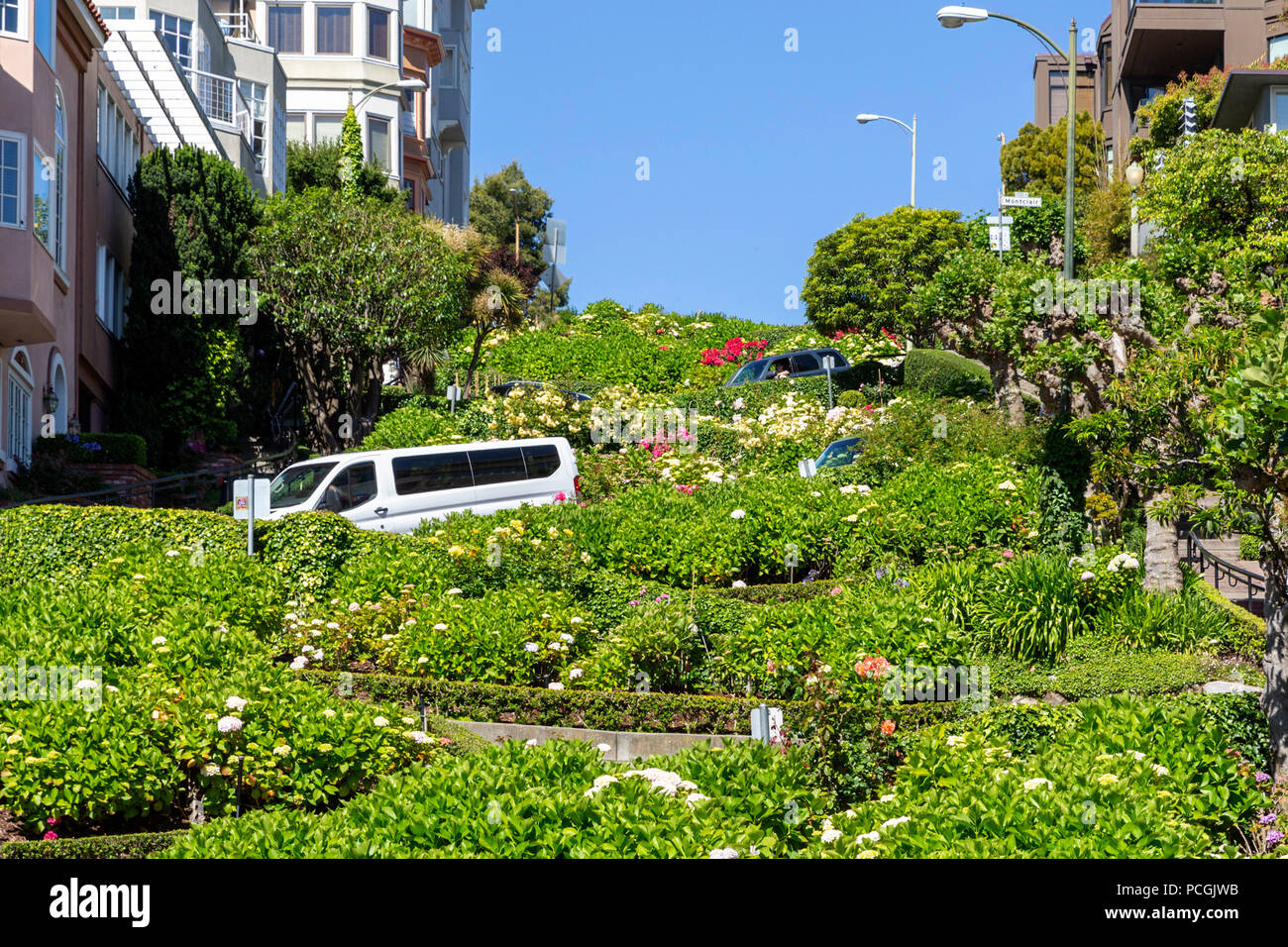 Die Lombard Street, Crooked Street, San Francisco, Kalifornien, Vereinigte Staaten von Amerika, Sonntag, Juni 03, 2018. Stockfoto