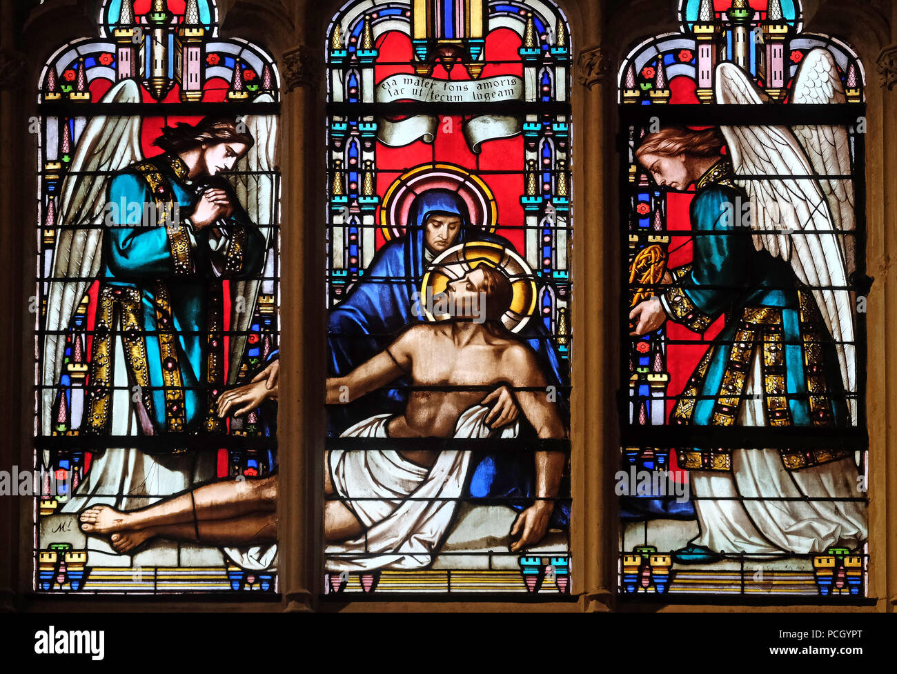 Deposition vom Kreuz, Kirchenfenster von St. Germain-l'Auxerrois Kirche in Paris, Frankreich Stockfoto