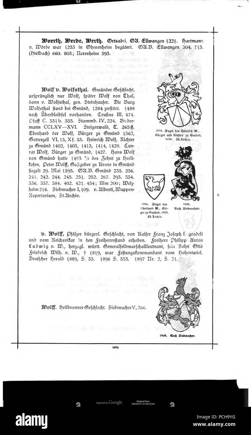 Alberti Wuerttembergisches Adels- und Wappenbuch 1079. Stockfoto