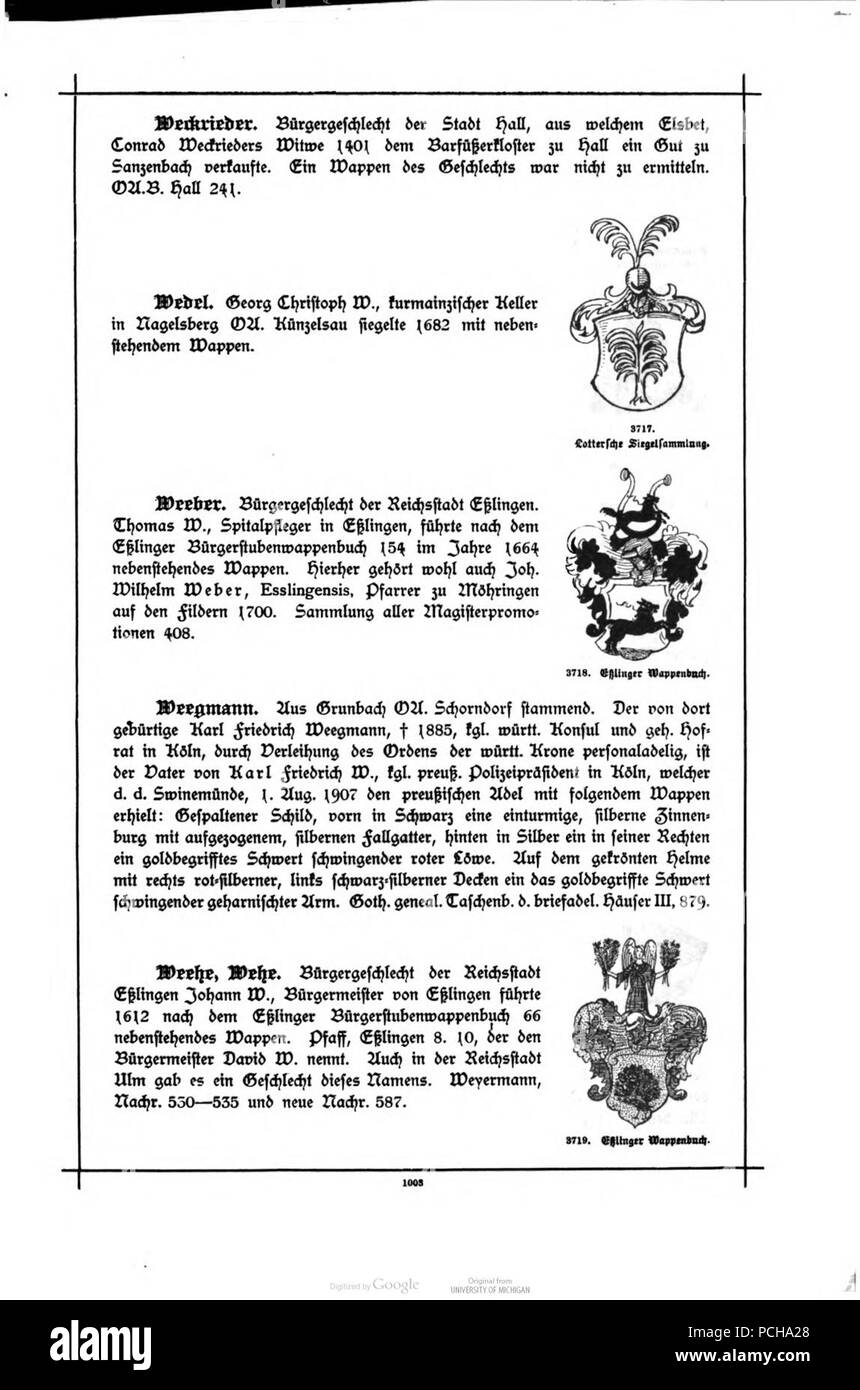 Alberti Wuerttembergisches Adels- und Wappenbuch 1003. Stockfoto