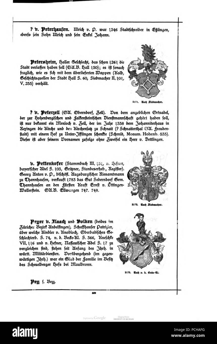 Alberti Wuerttembergisches Adels- und Wappenbuch 0589. Stockfoto
