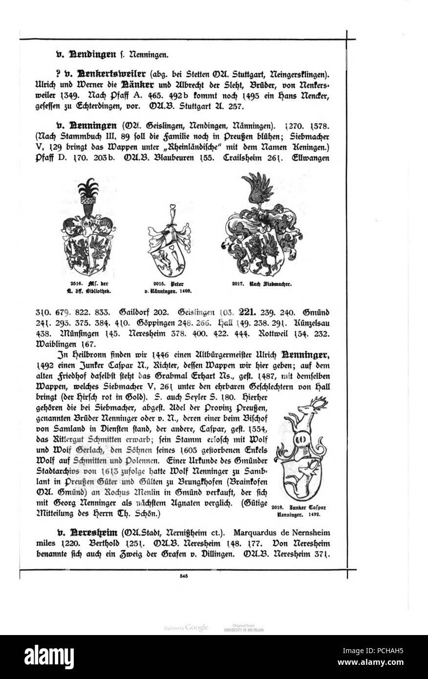 Alberti Wuerttembergisches Adels- und Wappenbuch 0545. Stockfoto