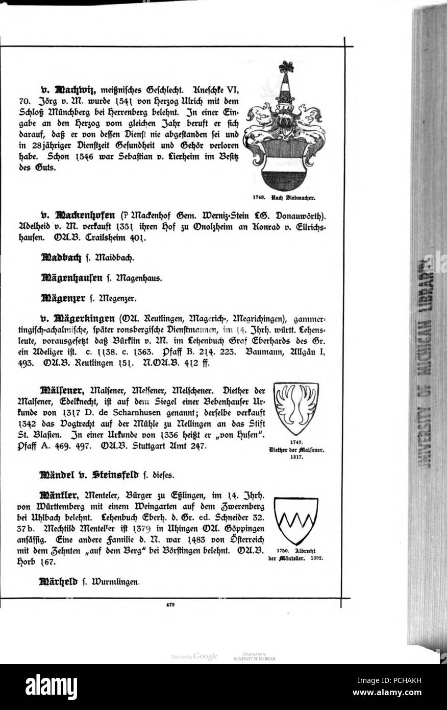 Alberti Wuerttembergisches Adels- und Wappenbuch 0479. Stockfoto